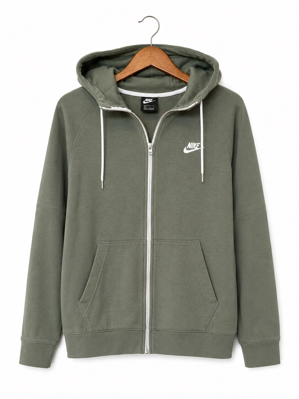 Nike Olive Zip-Up Hooded Sweatshirt with White Accents